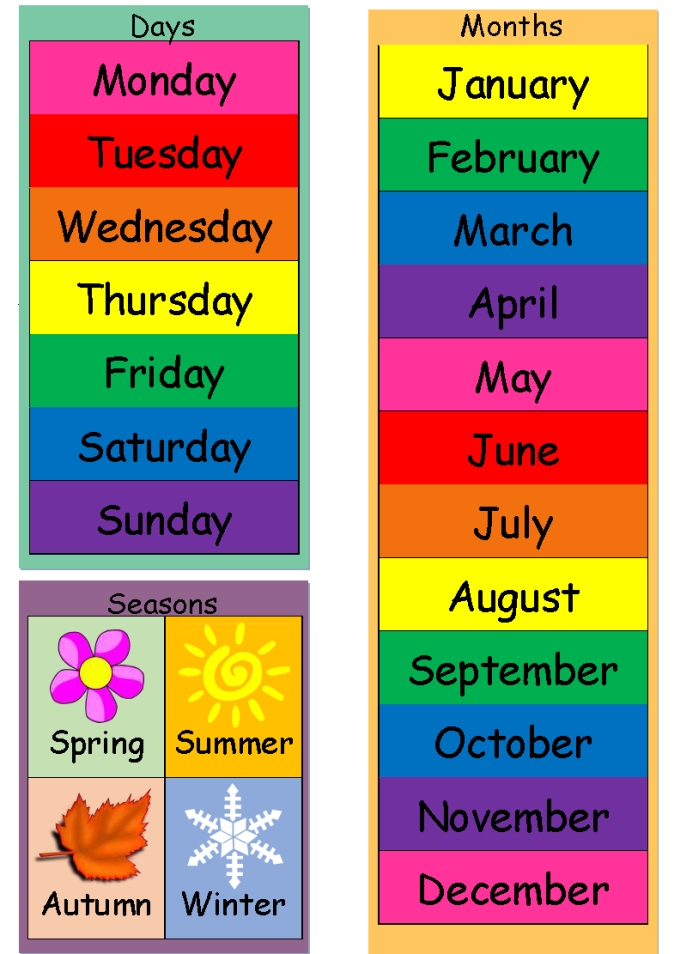 4 Seasons With Months Month Calendar Printable