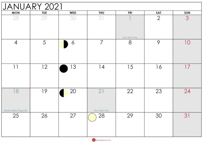 Full Moon Phases For January 2021 Lunar Calendar - New