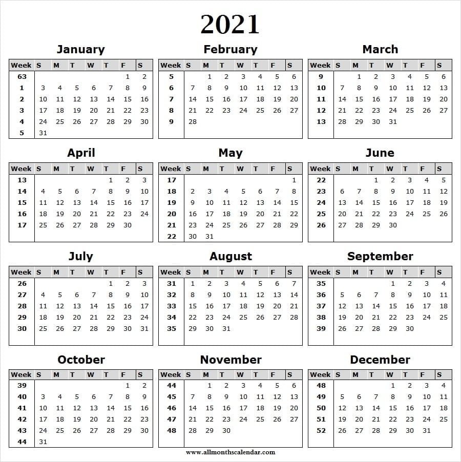 Weekwise Calendar 2021 