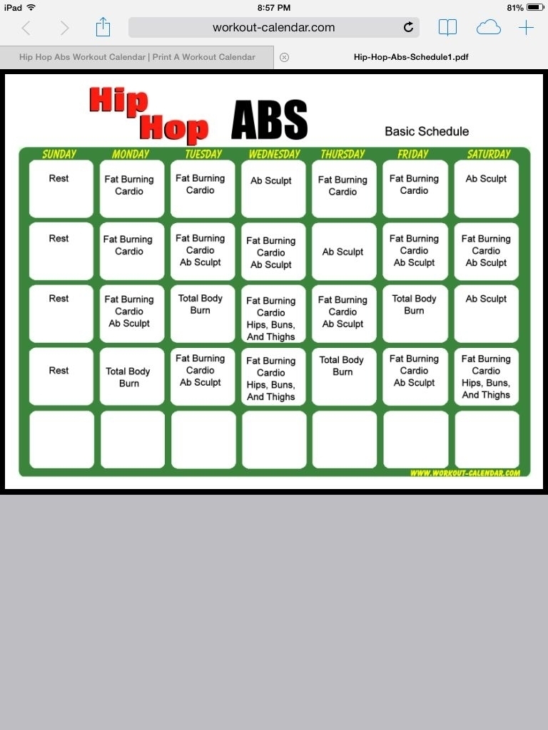 Hip Hop Abs Schedule Pdf | Calendar Template 2020