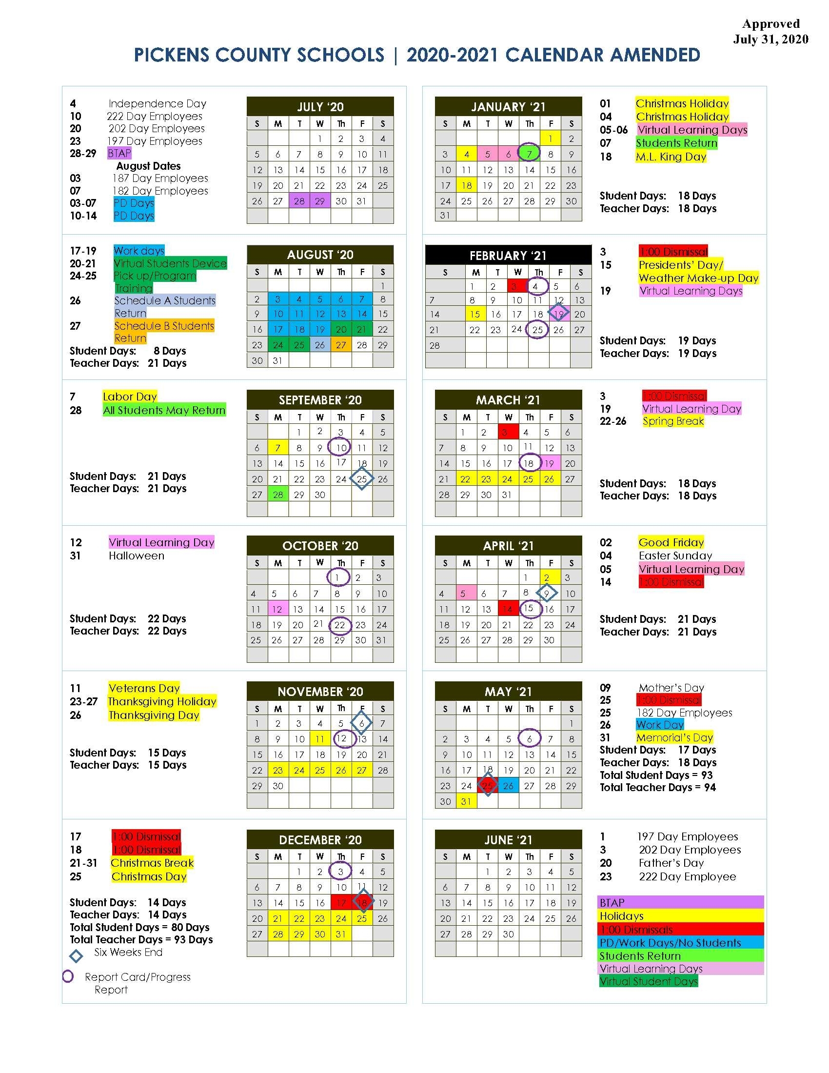 Pickens Technical College Calendar - Printable Word Searches