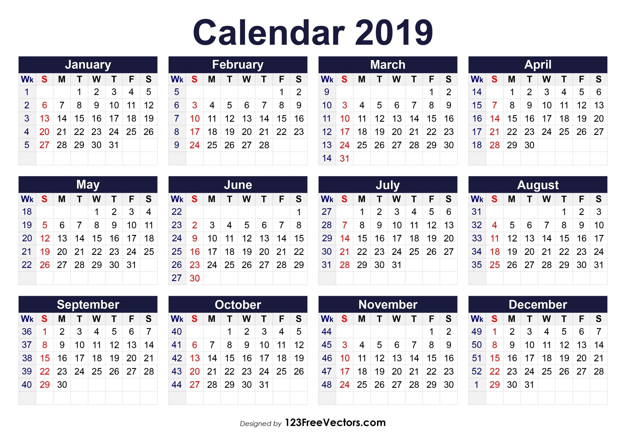 Image Result For 2019 Calendar Weeks Numbered (Avec Images