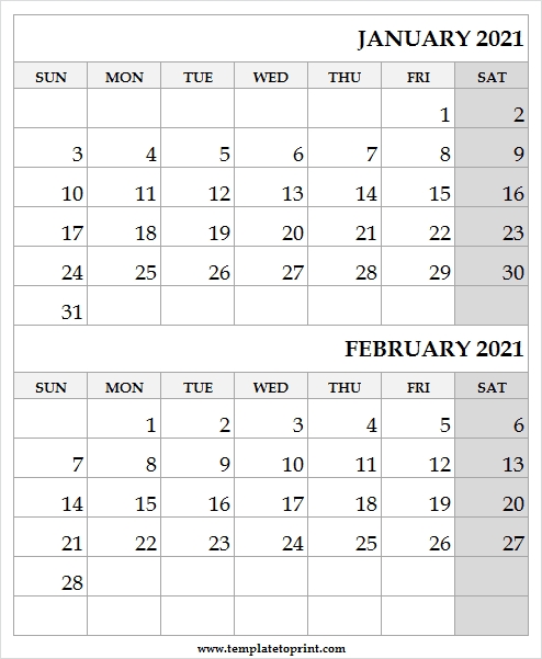 Jan Feb 2021 Calendar United Kingdom - Jan 2021 Calendar