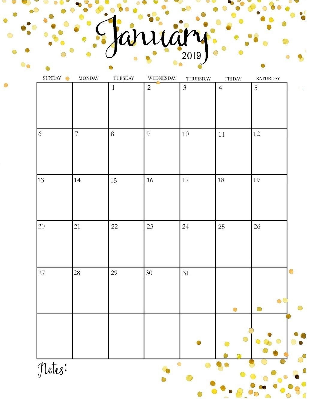 January 2019 Calendar Vertical #Printable #