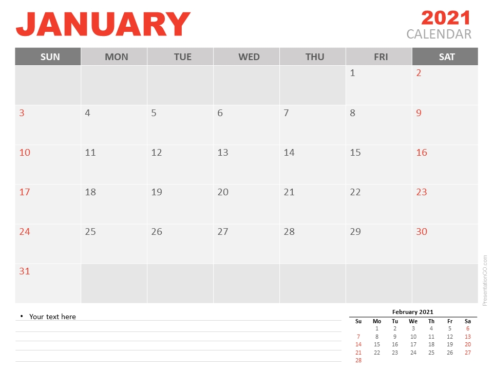 January 2021 Calendar For Powerpoint And Google Slides