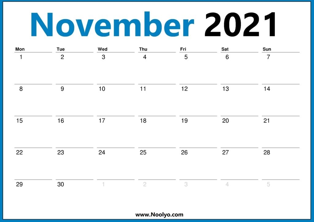 January 2021 Calendar Monday Start - Noolyo