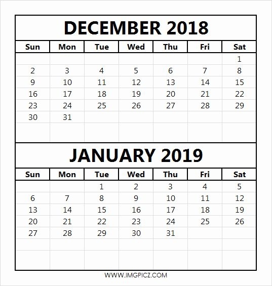 January February 2019 Calendar Printable Template Free