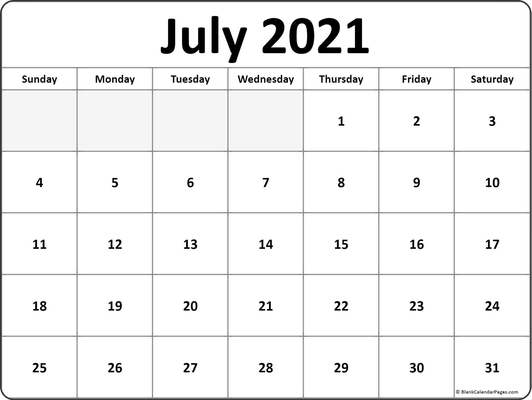 July 2021 Blank Calendar Templates.