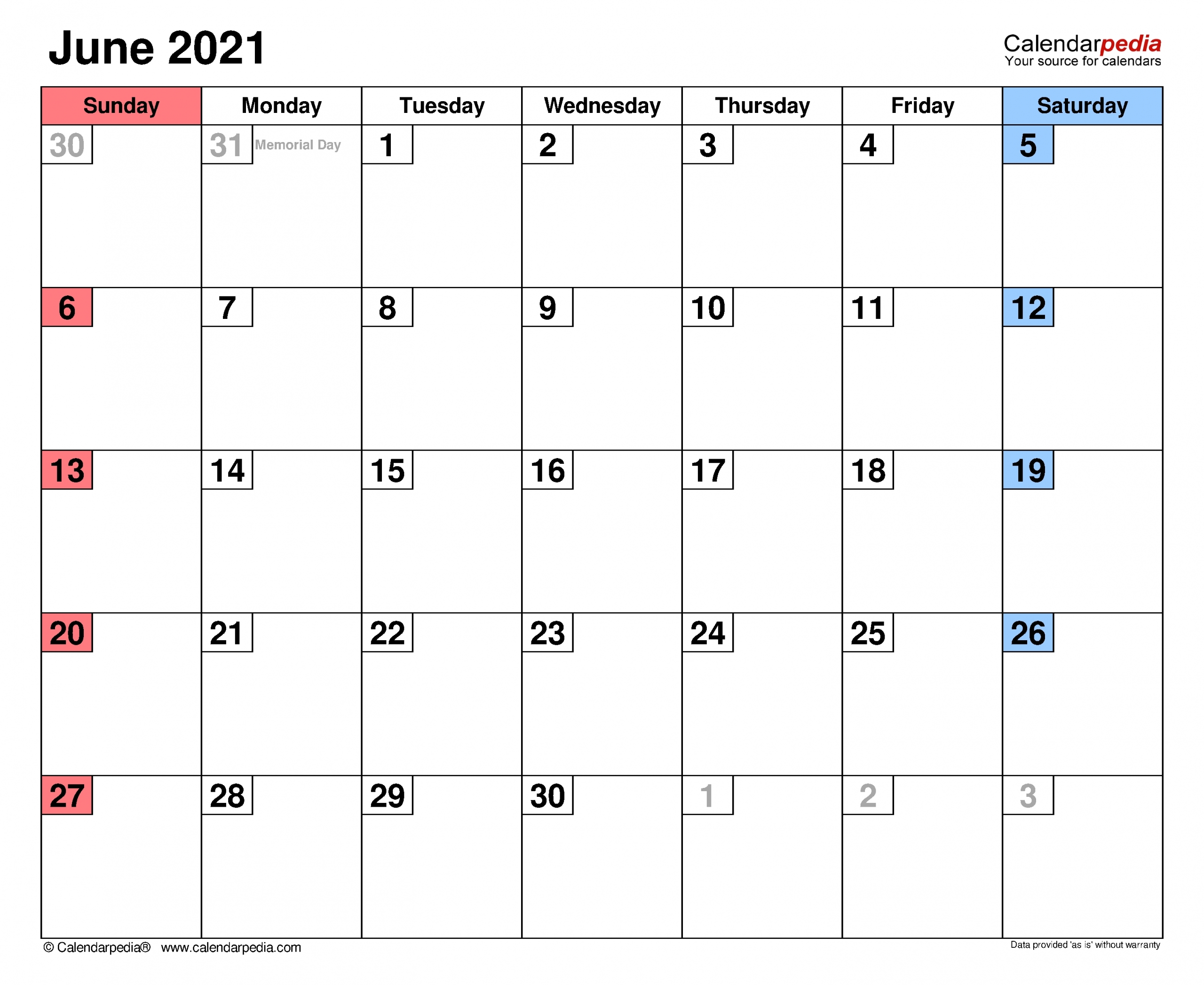 June 2021 Calendar Word Doc | Calendar Template Printable