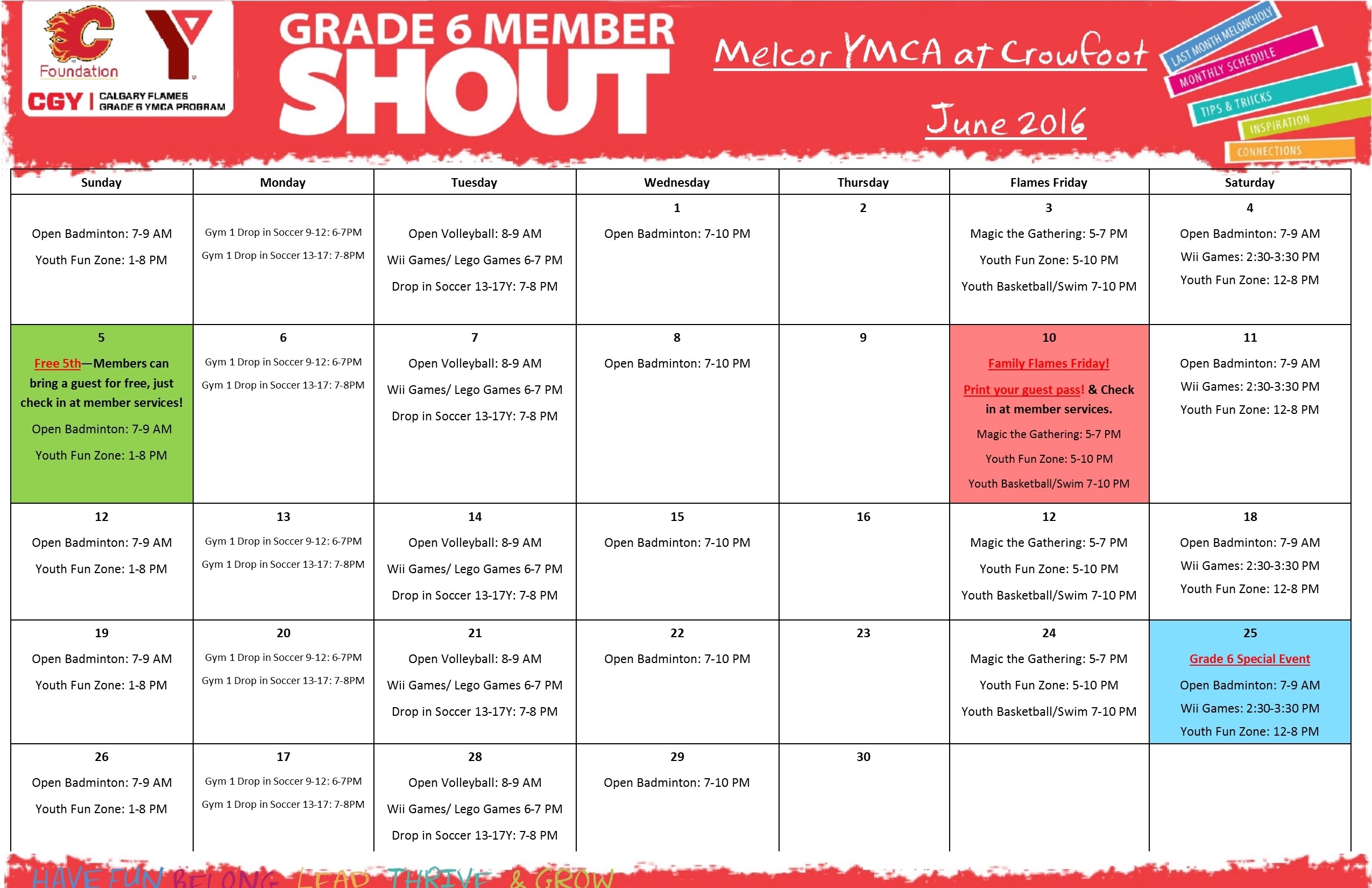 June Grade 6 Calendar | Ymca Calgary