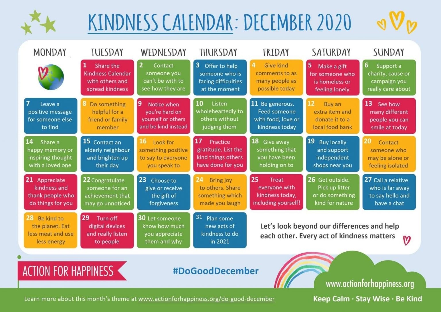 Kindness Calendar: December 2020 - Southfields Primary School