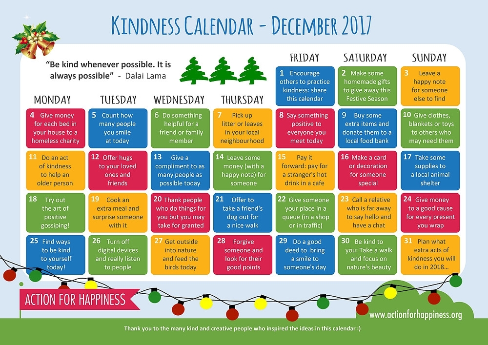 Kindness Calendar 2021 Month Calendar Printable