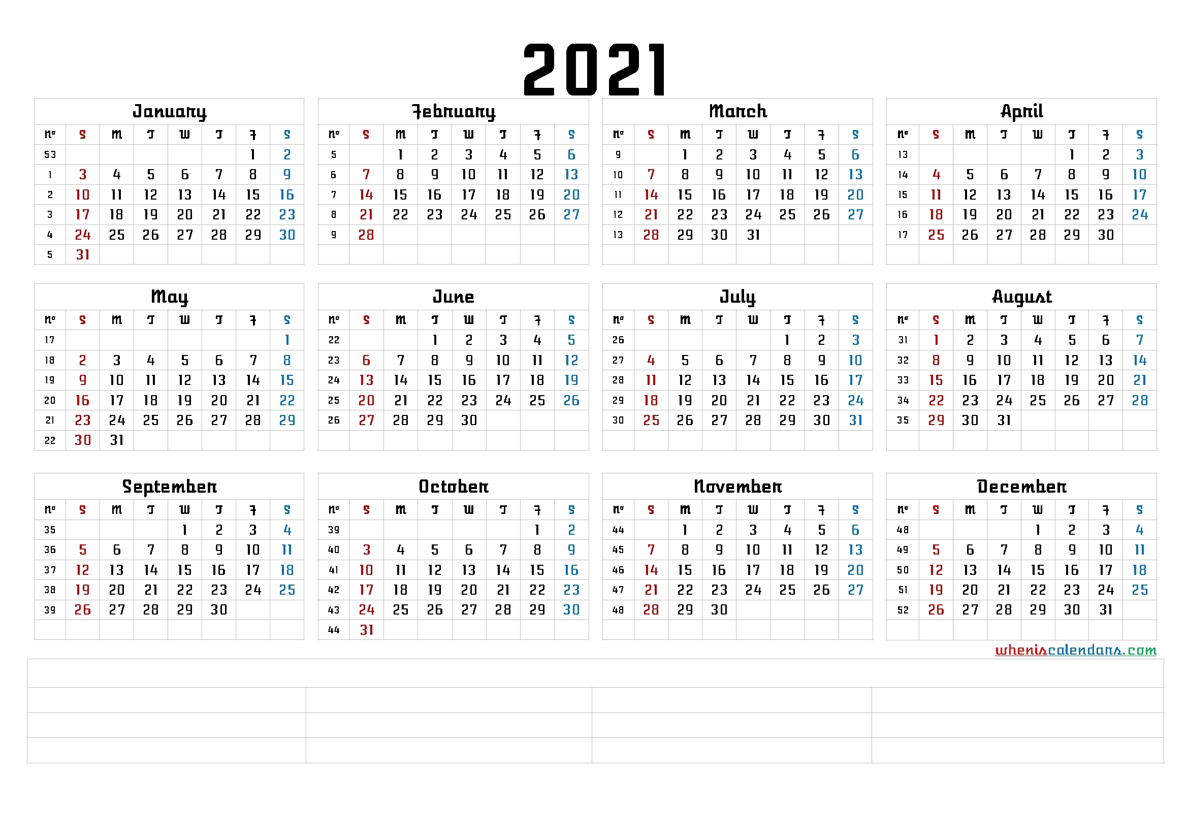 Large Number 2021 Free Calendar | Calendar Printables Free