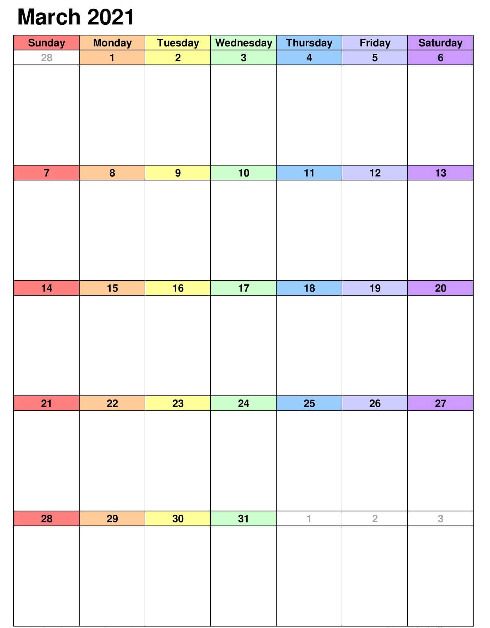 March 2021 Calendar Excel Template Printable - One