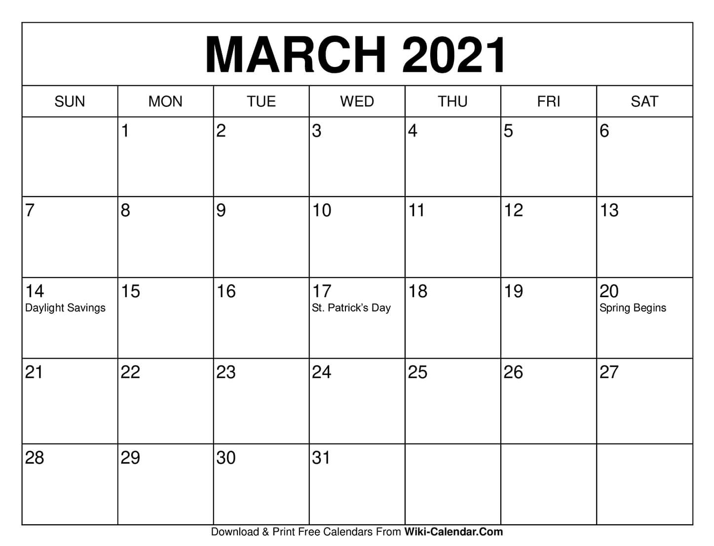 March 2021 Printable Calendar | Free 2021 Printable Calendars