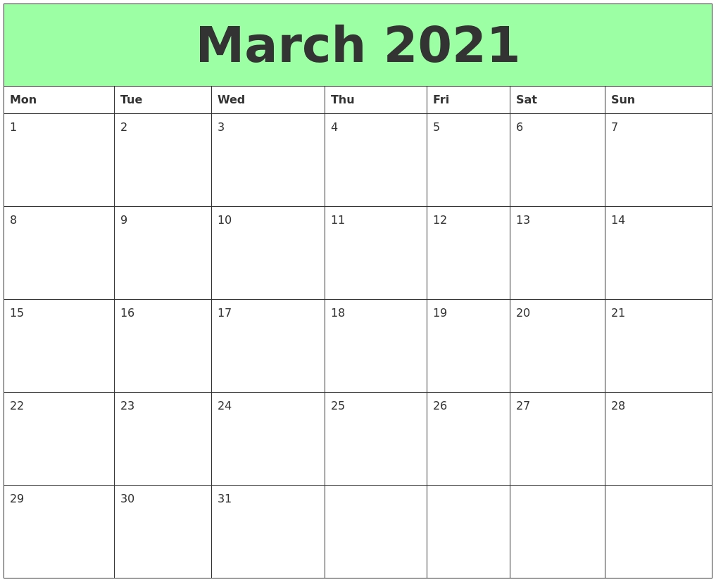 March 2021 Printable Calendars