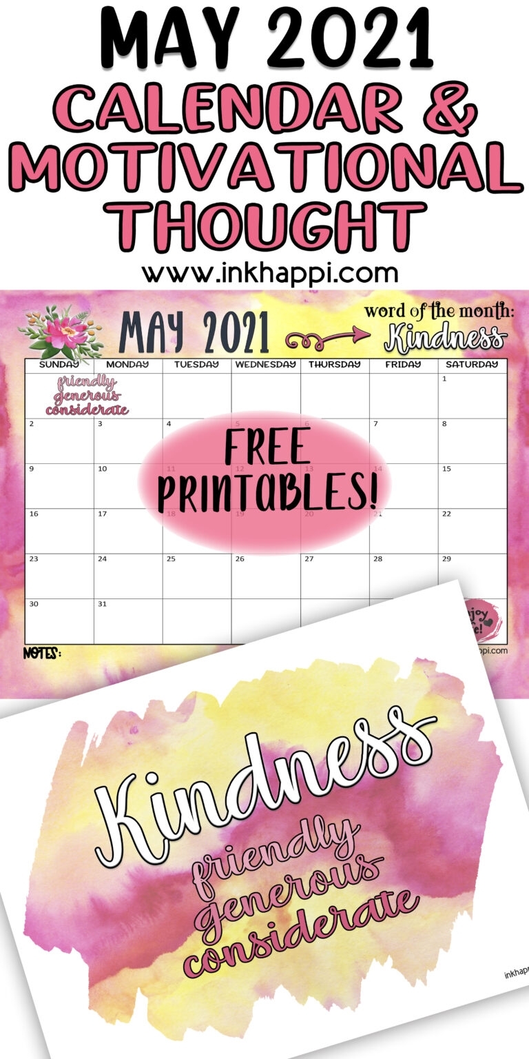 May 2021 Calendar And A Thought About Kindness - Inkhappi