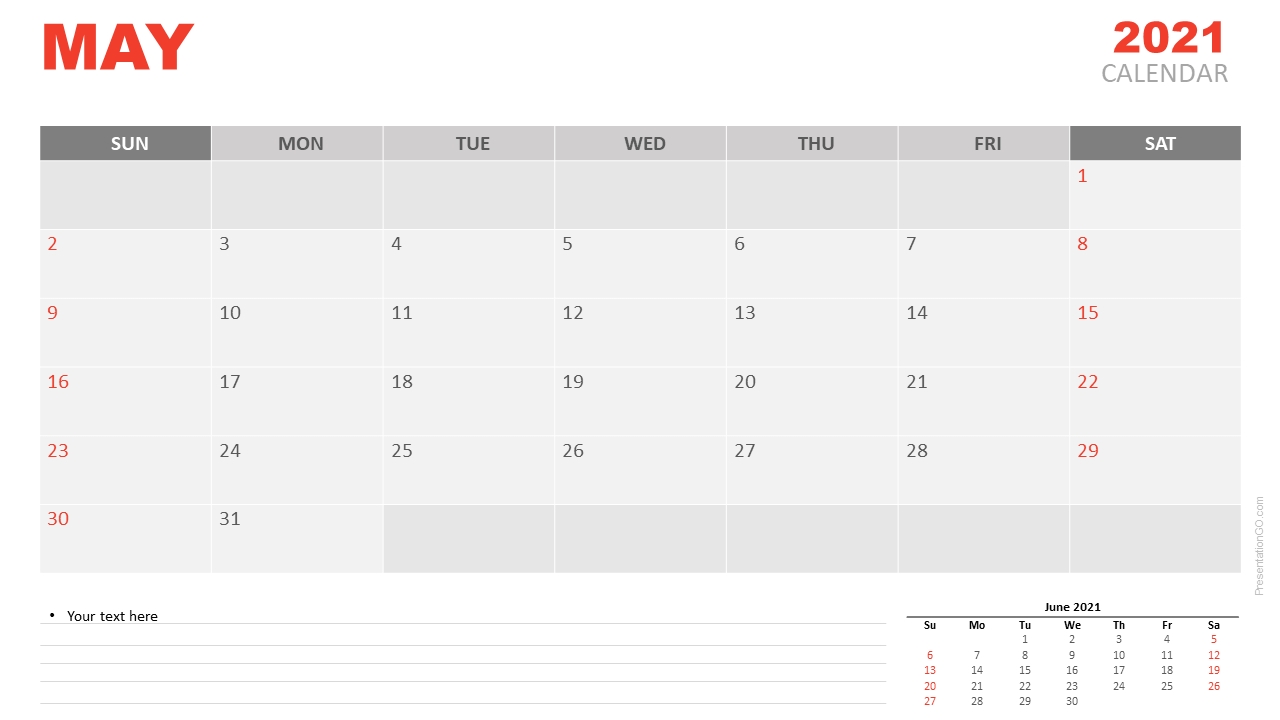 May 2021 Calendar For Powerpoint And Google Slides