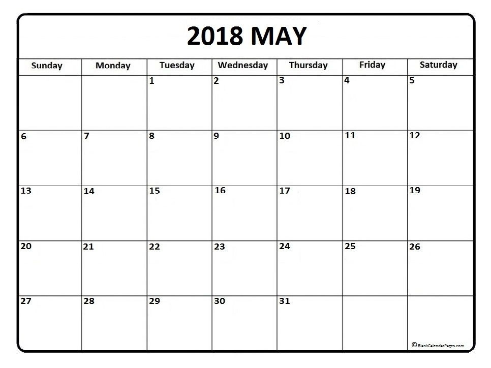 May Calendar 2018 Printable And Free Blank Calendar