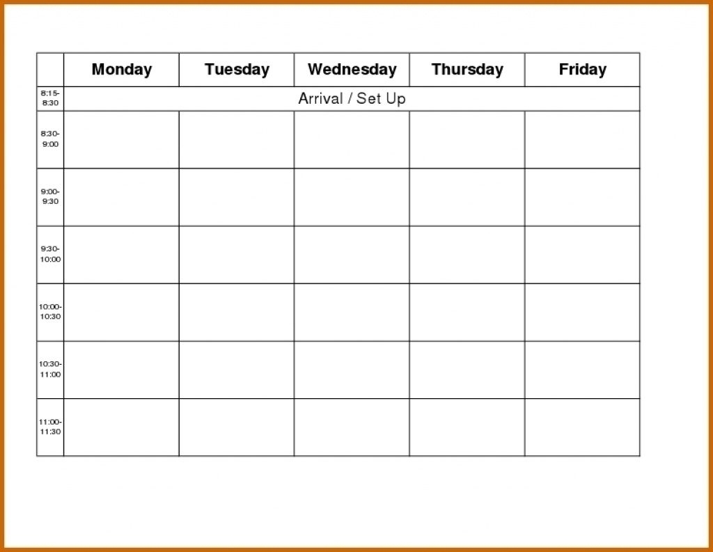 Mon Thru Friday Weekly Blank Calendar | Example Calendar