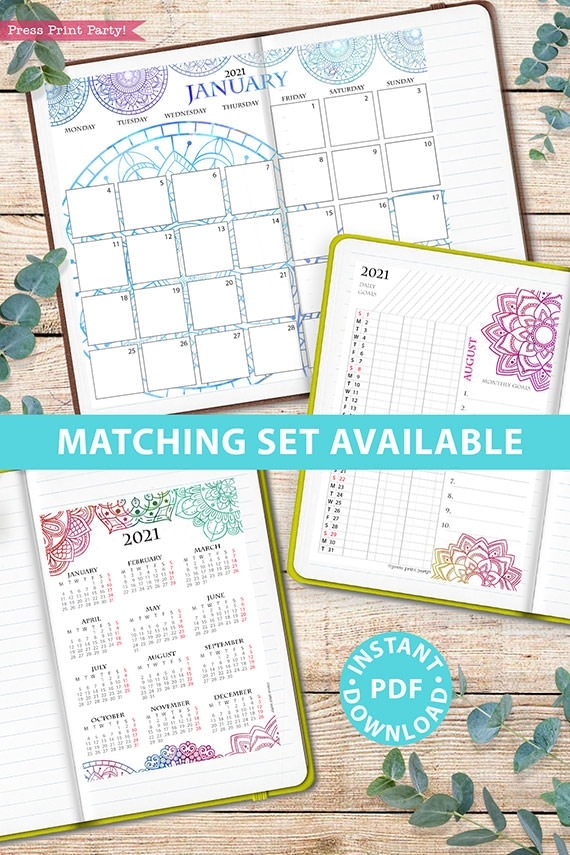 Monday Start 2021 Monthly Calendar Printable, Watercolor