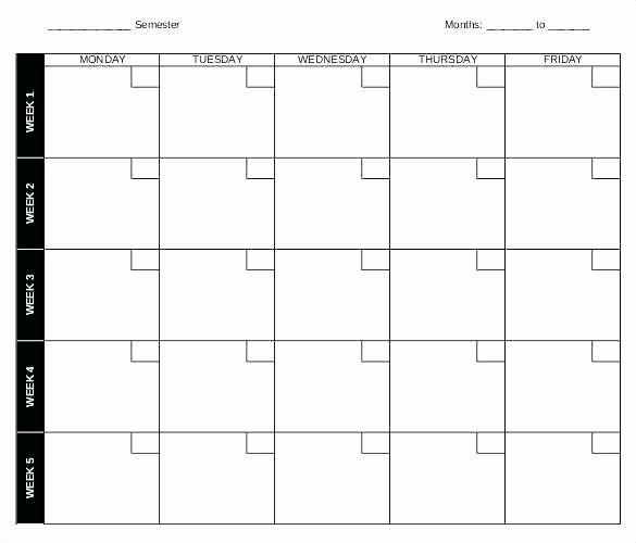 Editable Monday Through Friday Calendar 