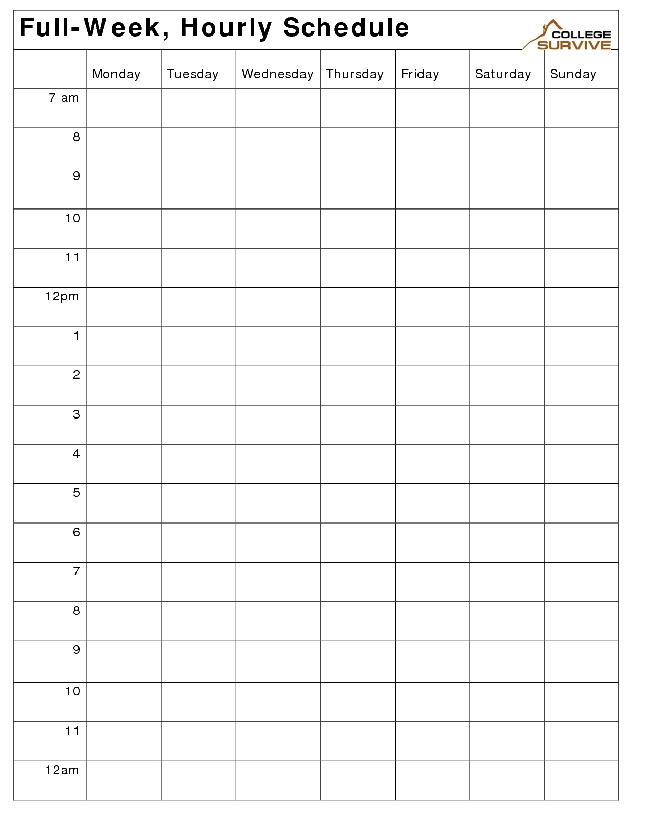 Monday Through Sunday Weekly Horizontal Calendar