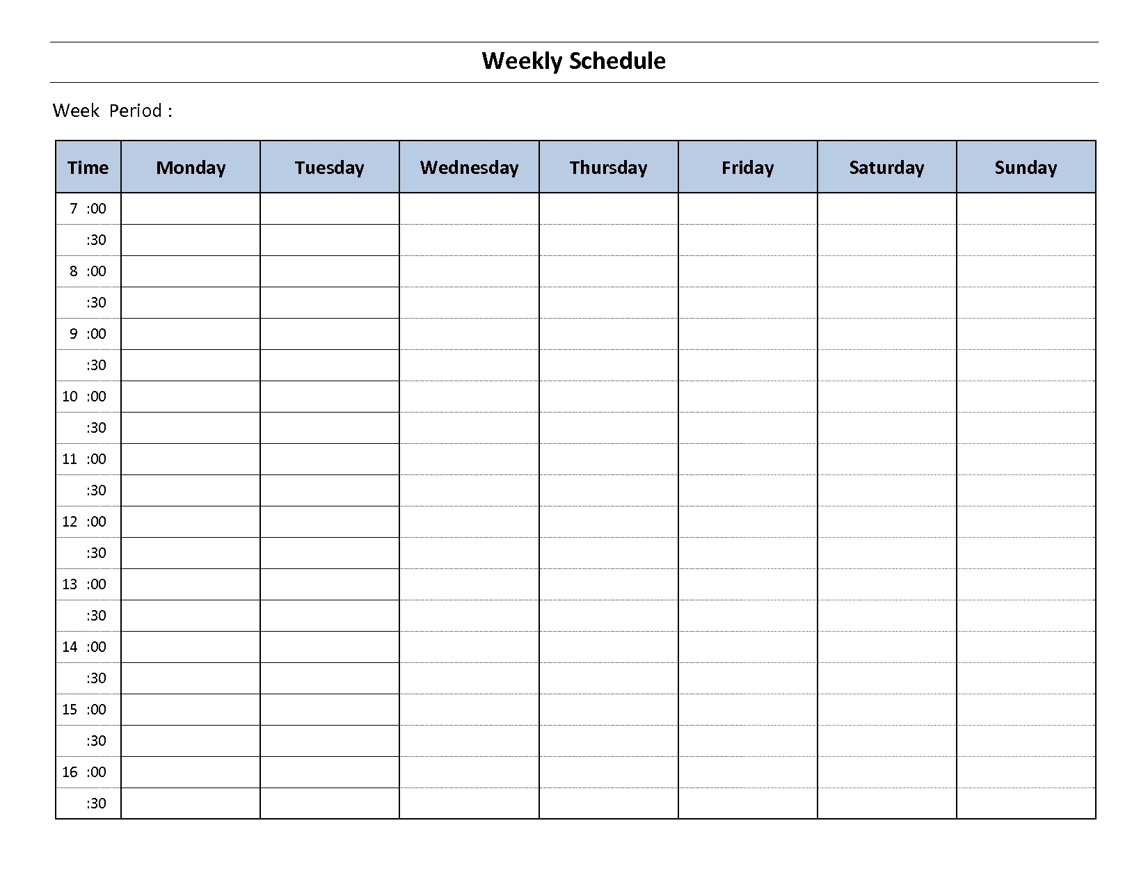 Monday Thru Friday Schedule Template | Calendar Template