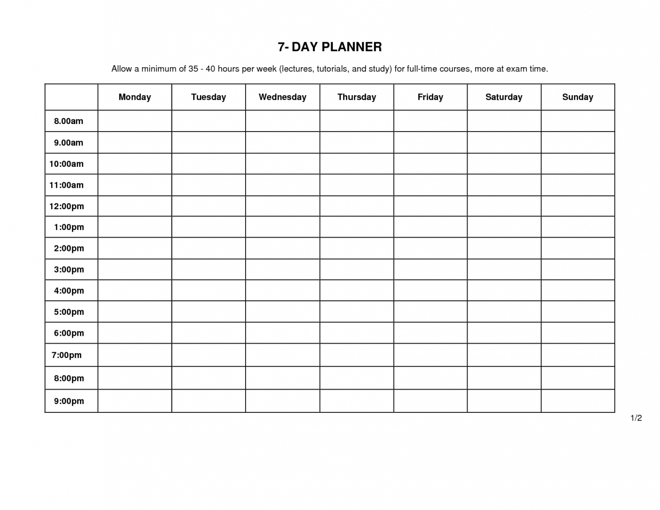 Monday To Friday Schedule Template | Example Calendar