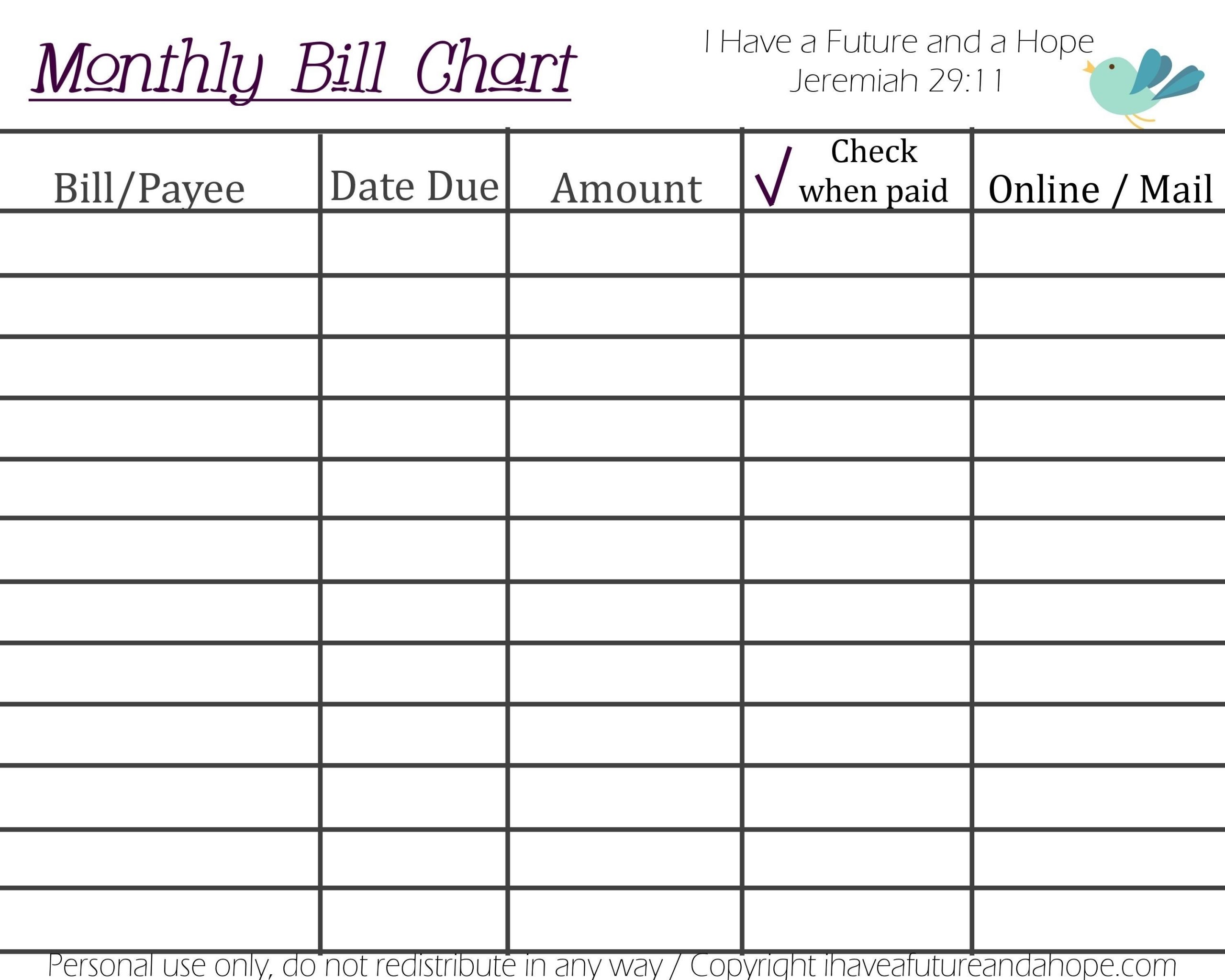 Monthly Bill Calendar Free Download | Calendar Template