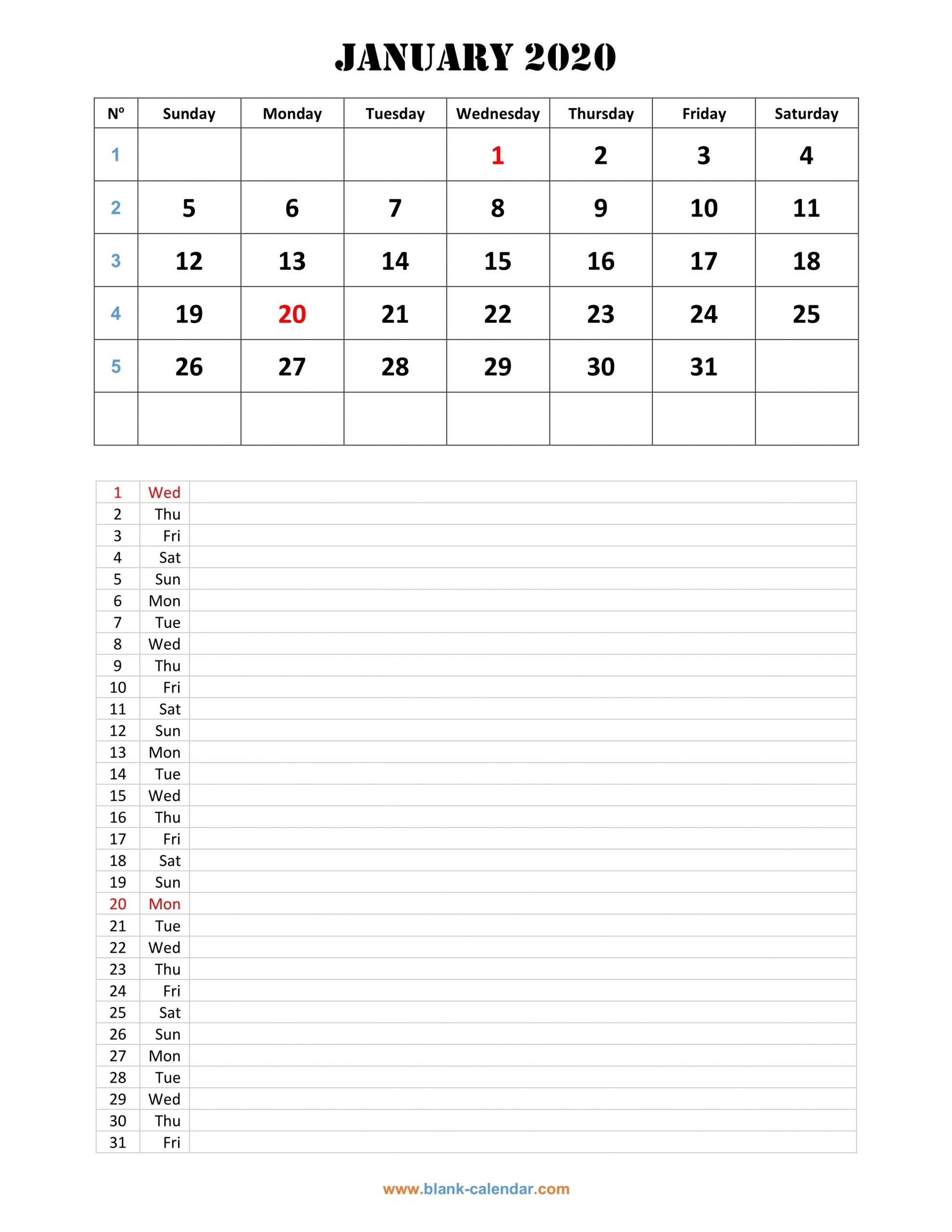 Monthly Calendar 2020 | Free Download, Editable And Printable