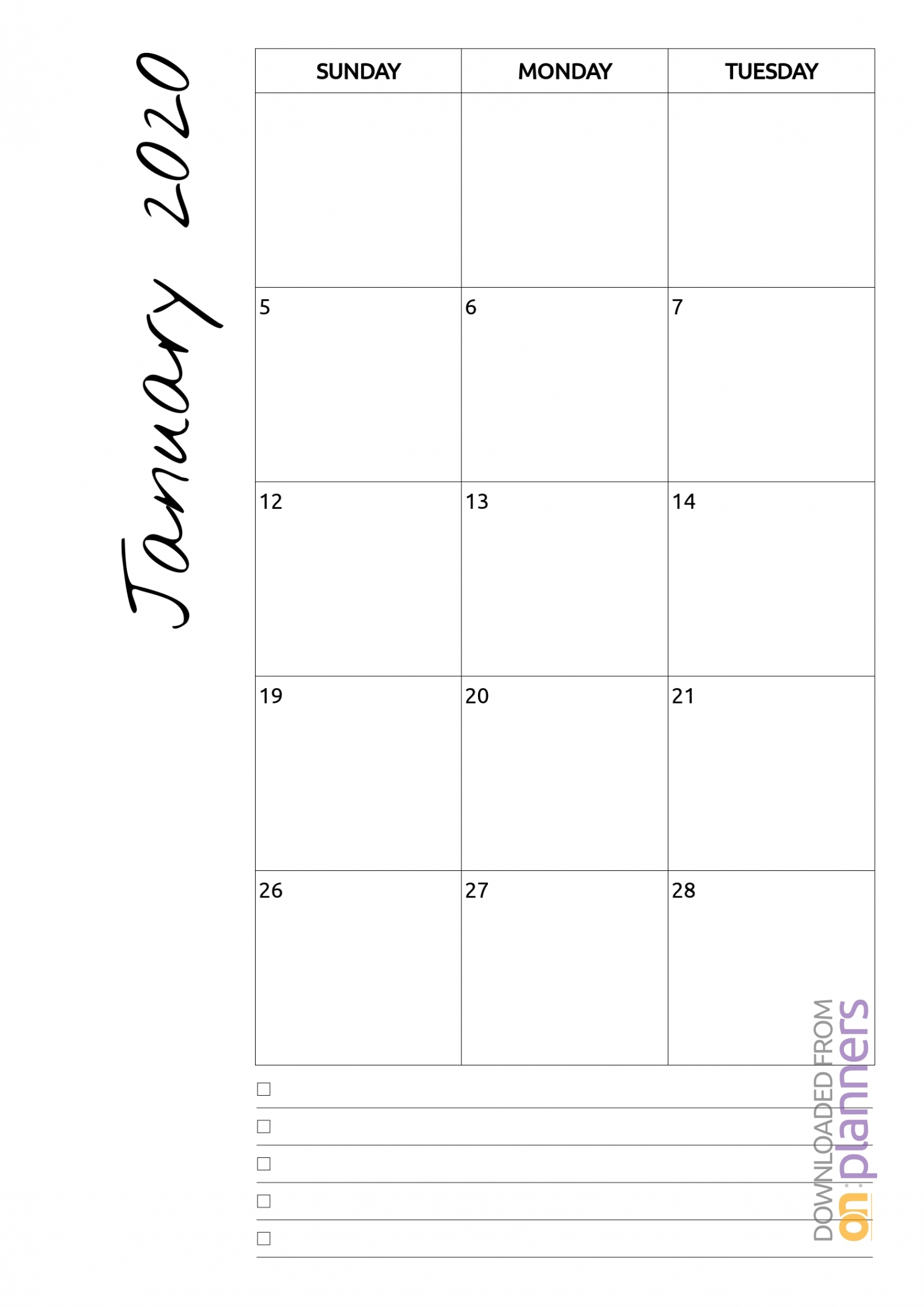 Monthly Calendar Printable 2020 Portrait Monday Start