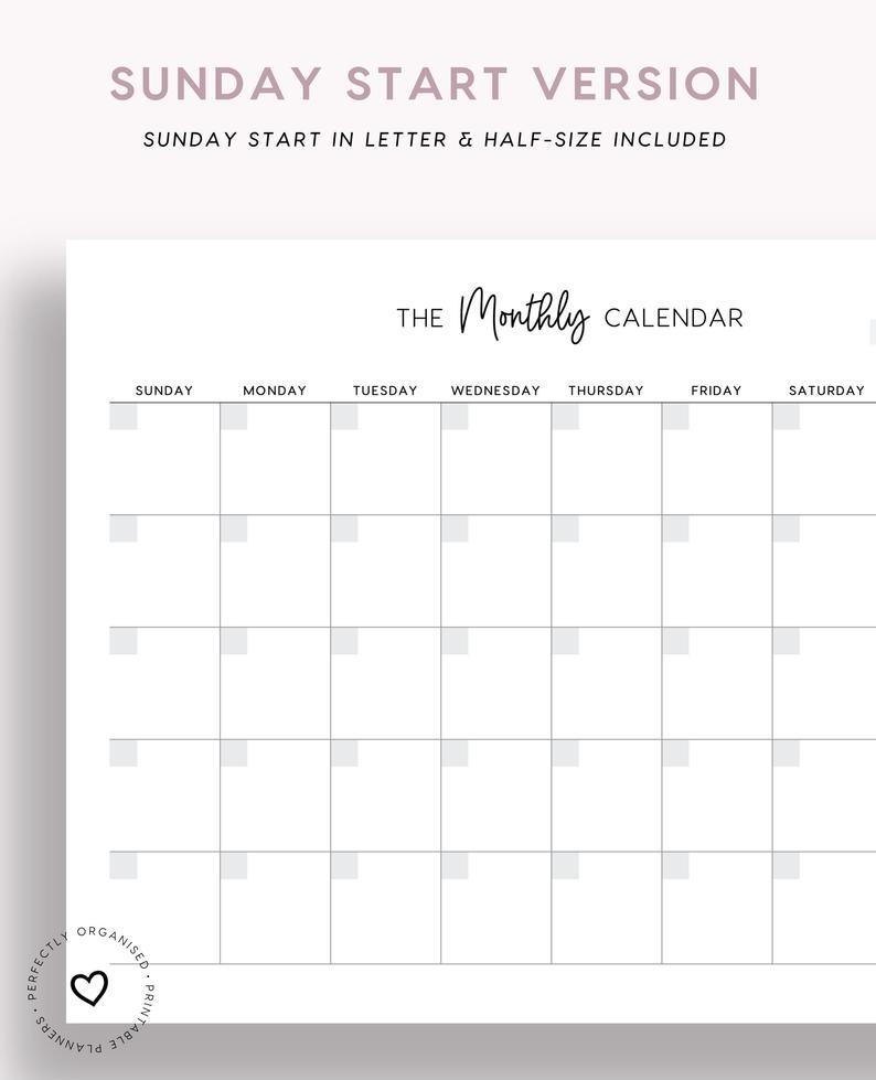 Monthly Calendar Printable Monthly Undated Calendar