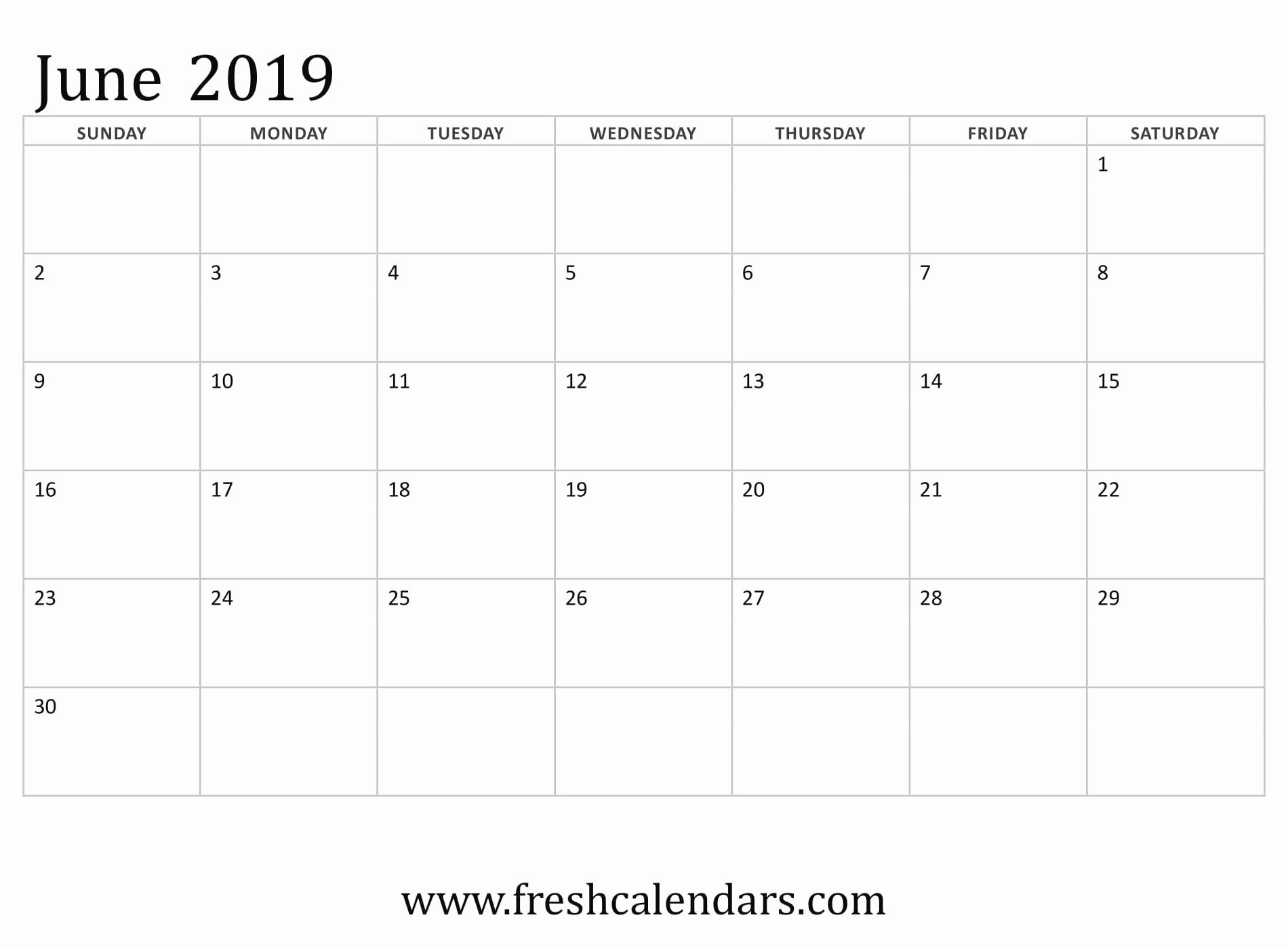 Monthly Calendar Template 2019 Inspirational June 2019