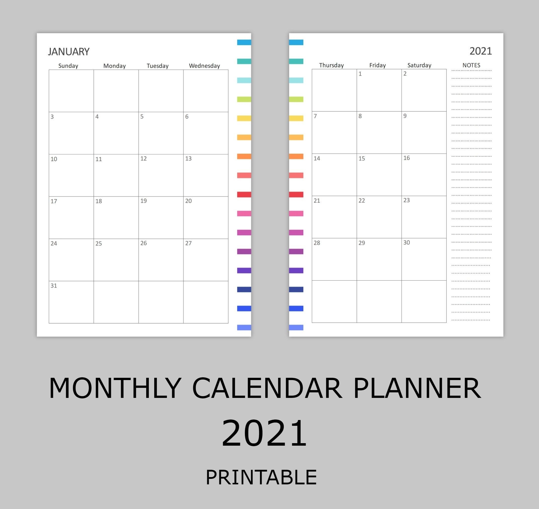 Monthly Planner 2021 Calendar Printable Pdf | Etsy In 2020