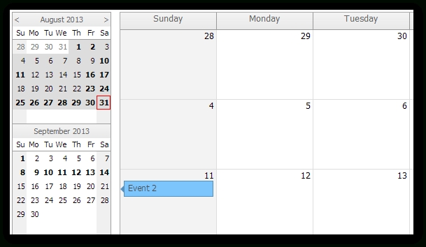 Navigator - Monthly Event Calendar | Daypilot