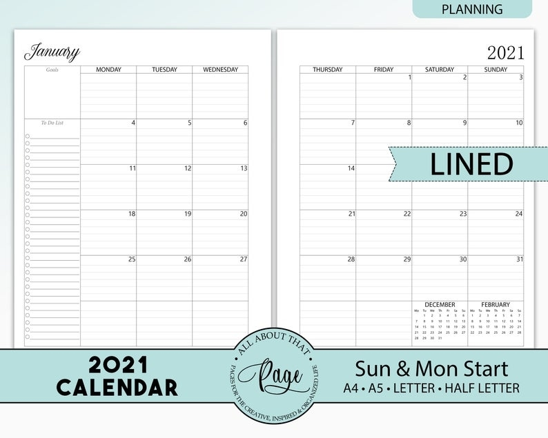 New 2021 Monthly Calendar Printable Two 2 Page Planner | Etsy