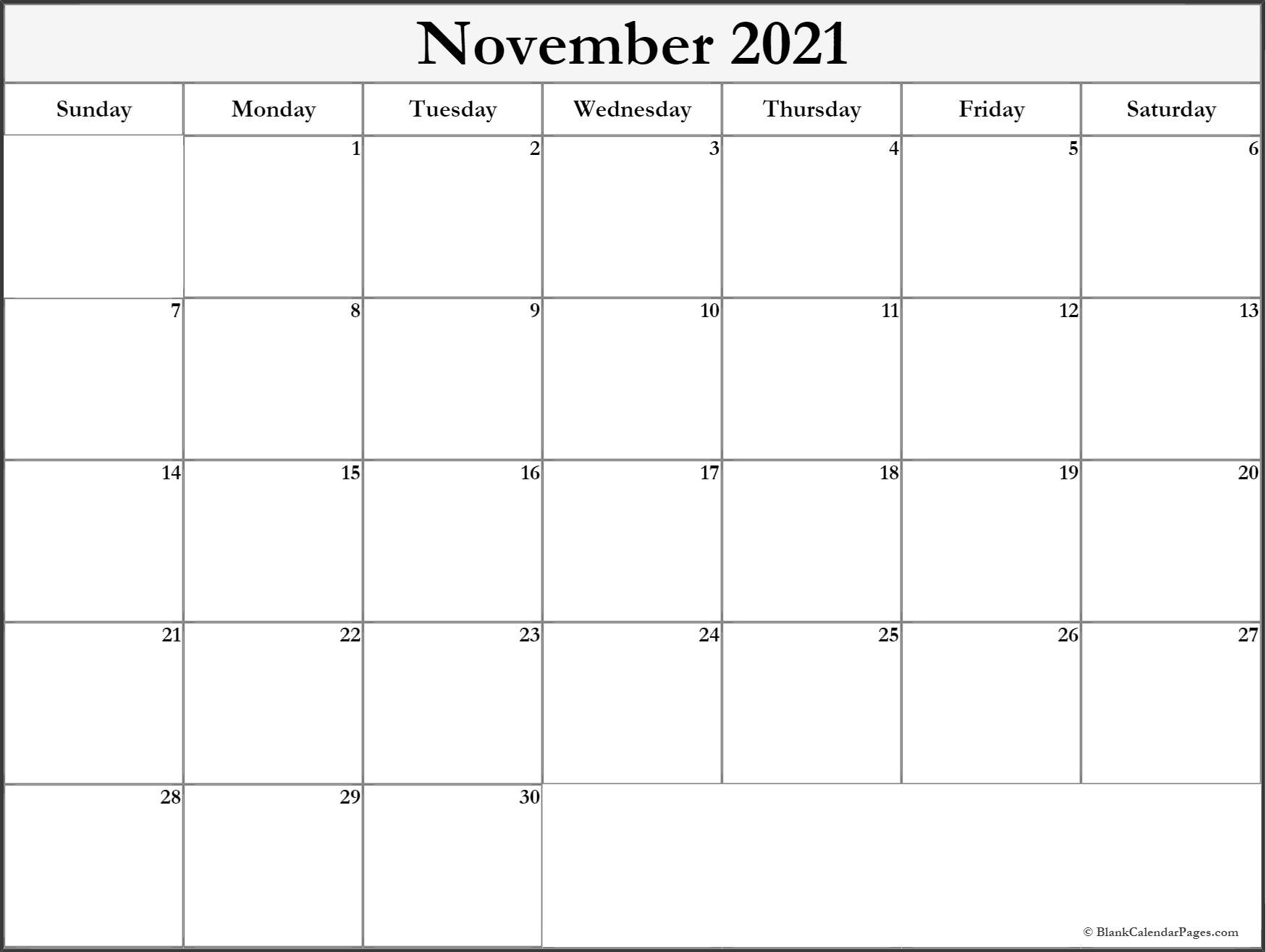 November 2021 Blank Calendar Templates.