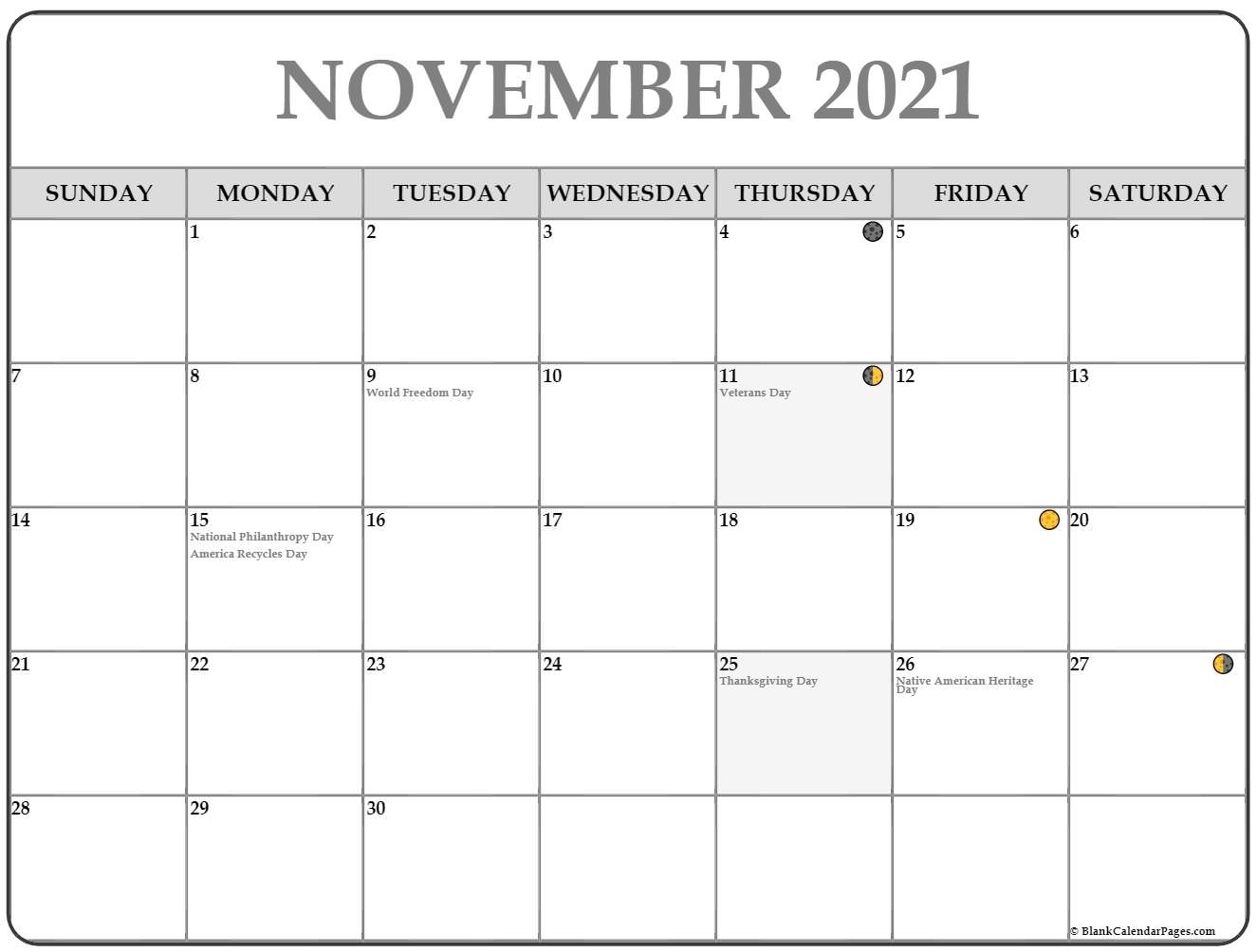 November 2021 Lunar Calendar | Moon Phase Calendar