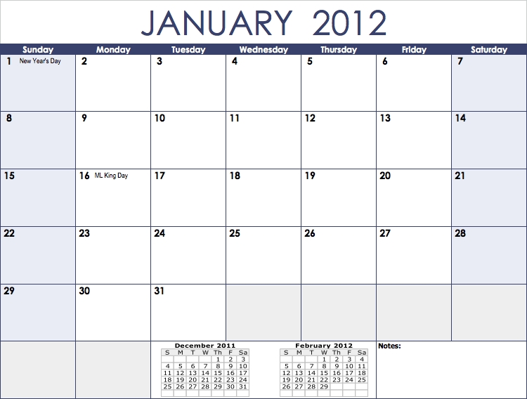 Numbers - 2012 Monthly Calendar Template | Free Iwork