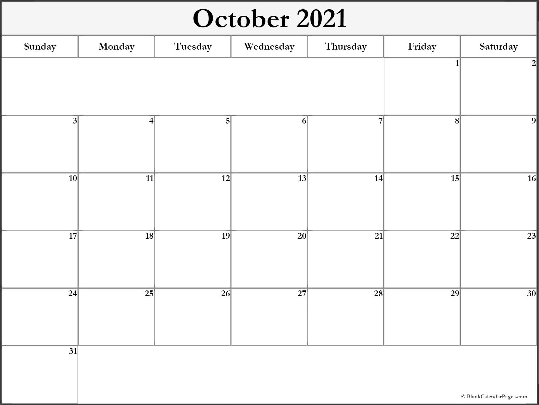 October 2021 Blank Calendar Templates.