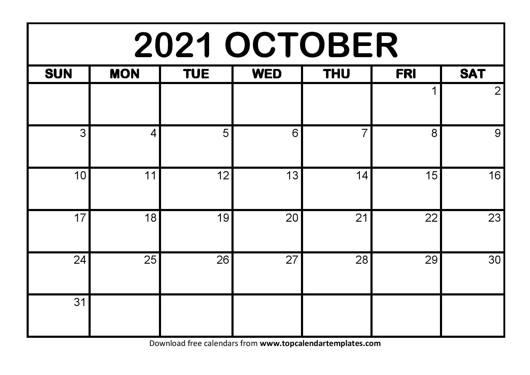 October 2021 Calendar Editable Printable | Monthly Calendar