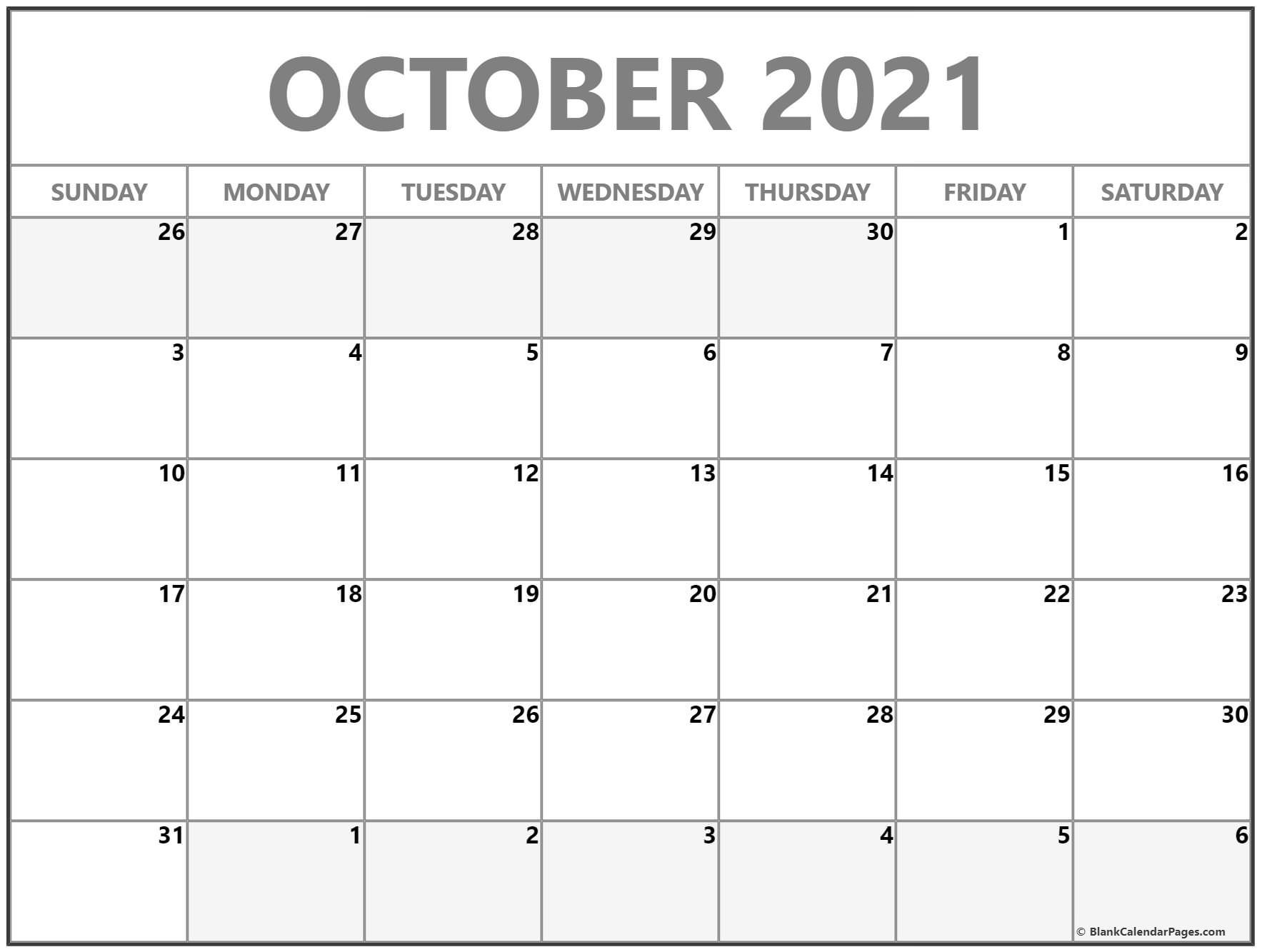 October 2021 Calendar | Free Printable Calendar Templates