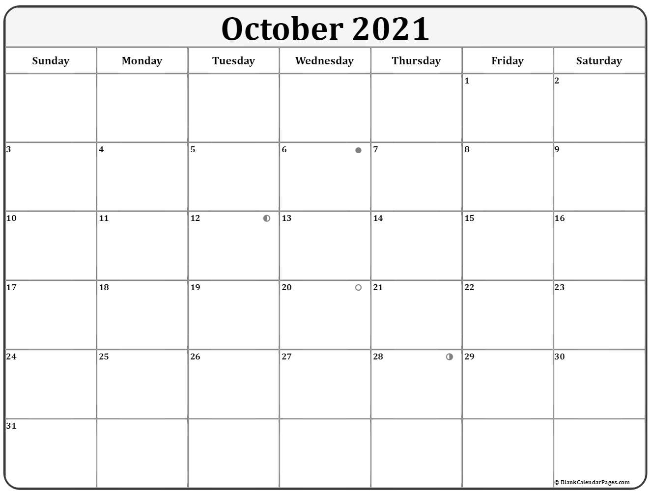 October 2021 Lunar Calendar | Moon Phase Calendar