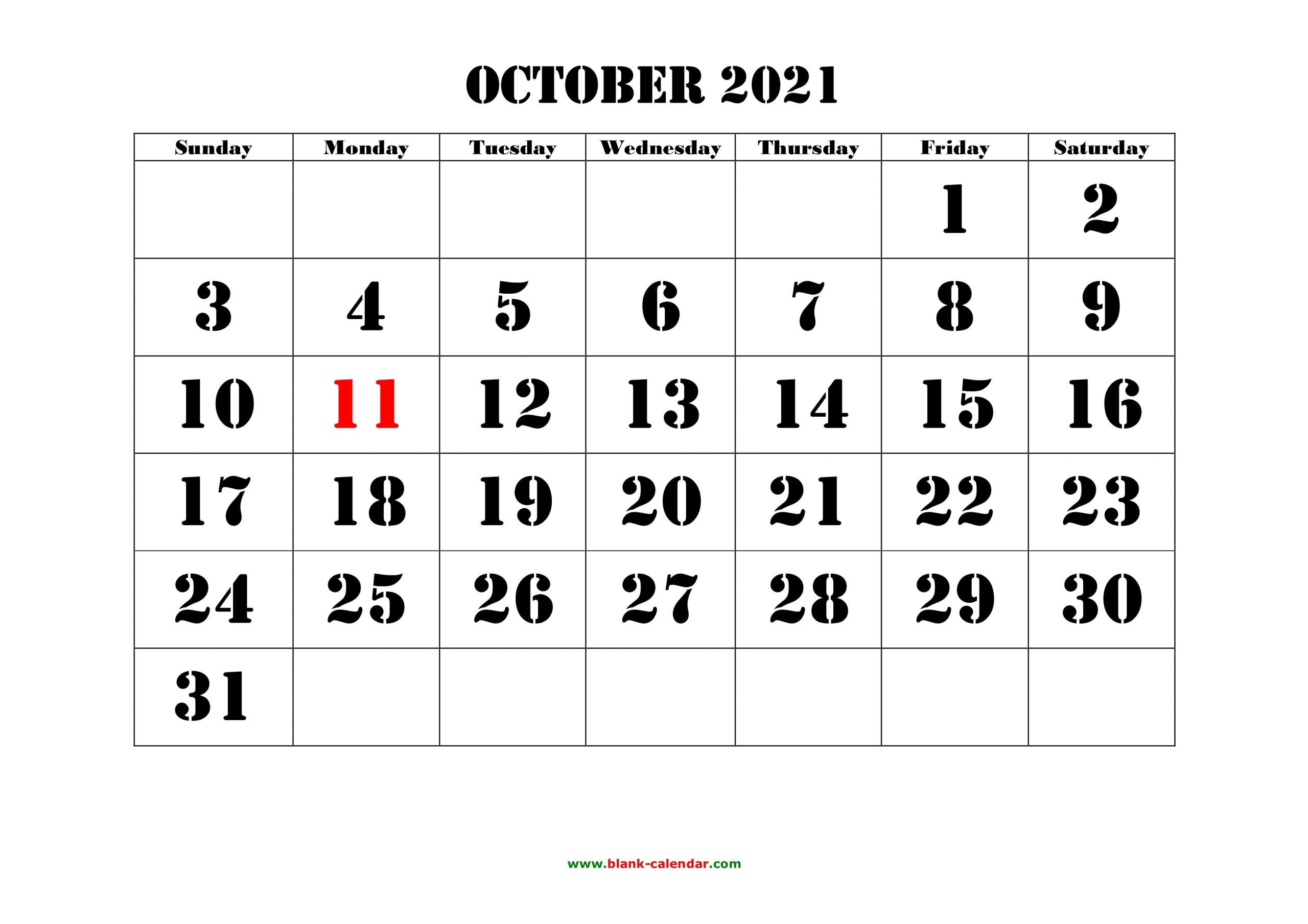 October 2021 Printable Calendar With Holidays | 2021 Calendar