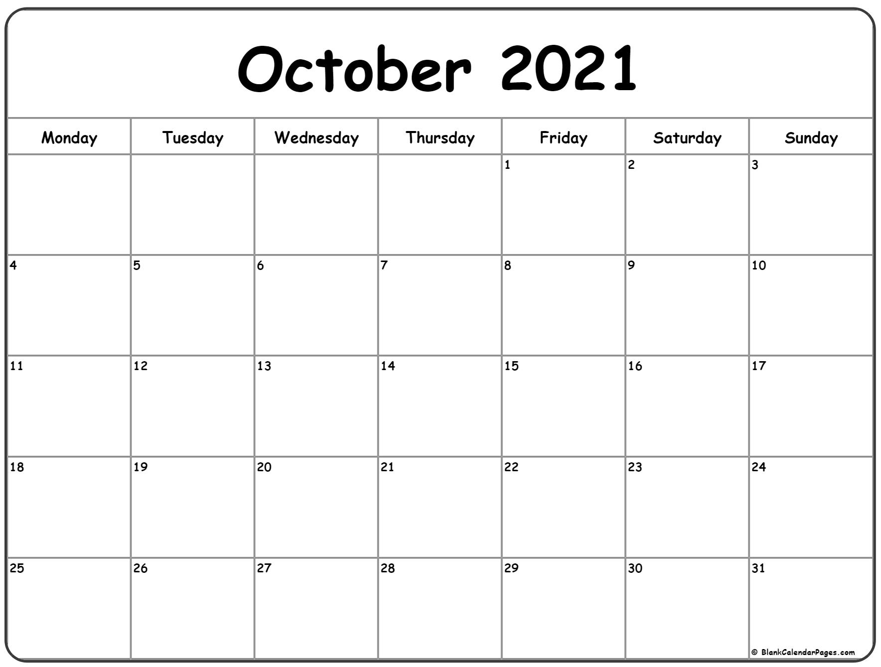 October Calendar 2021 | Month Calendar Printable