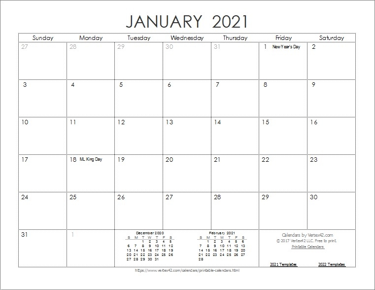 Pdf Calendar Template 2021 Monthly And Yearly | Free
