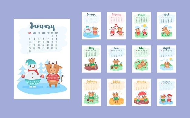 Premium Vector | Happy Chinese 2021 Year Calendar Template