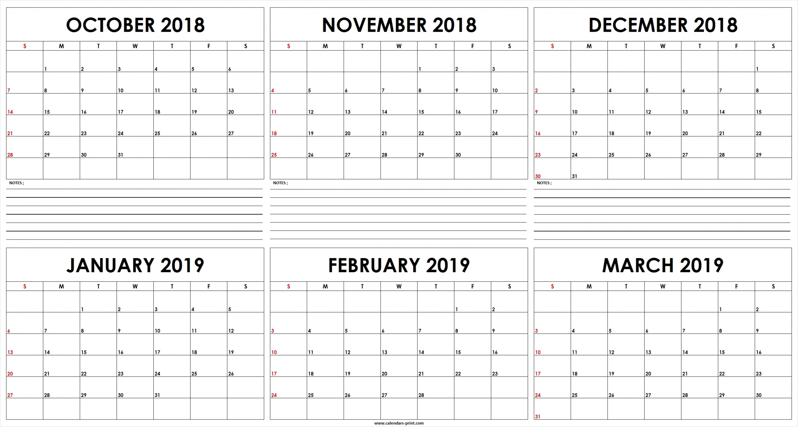 Print 6-Month Calendar 6 Free | Example Calendar Printable