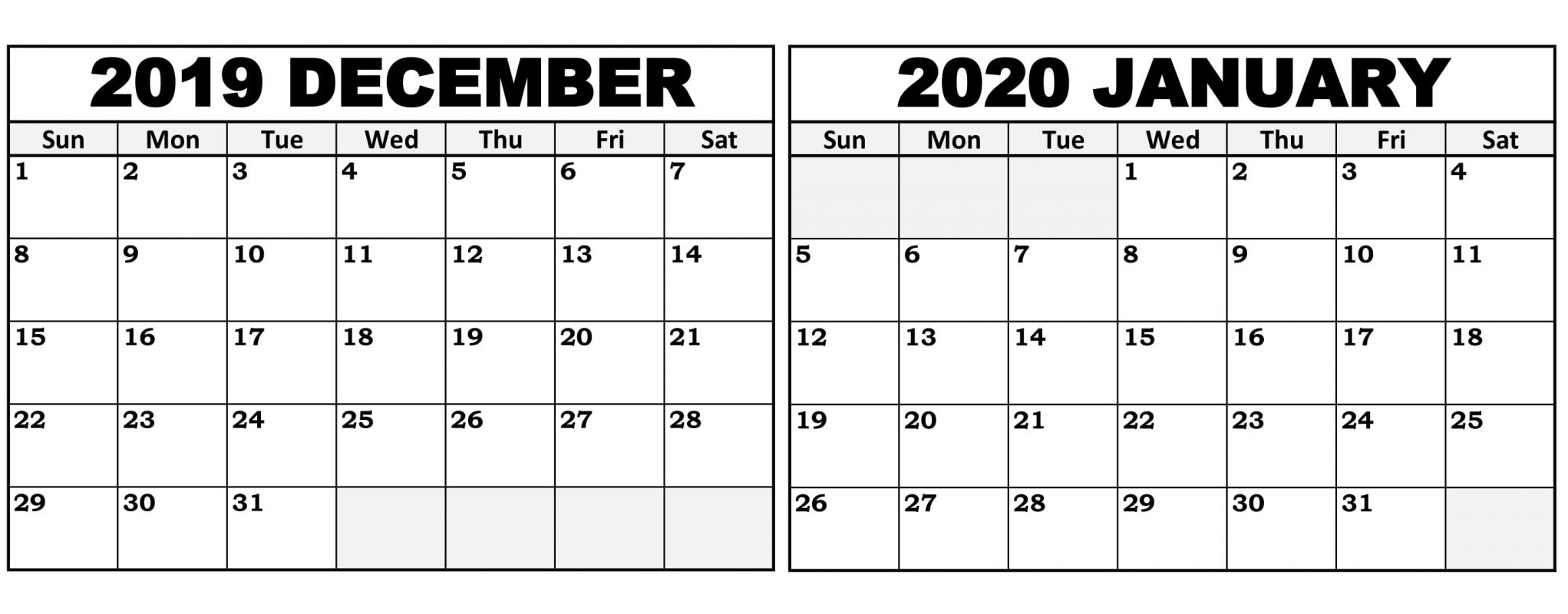 Print Calendar December 2020 And January 2020 | Calendar